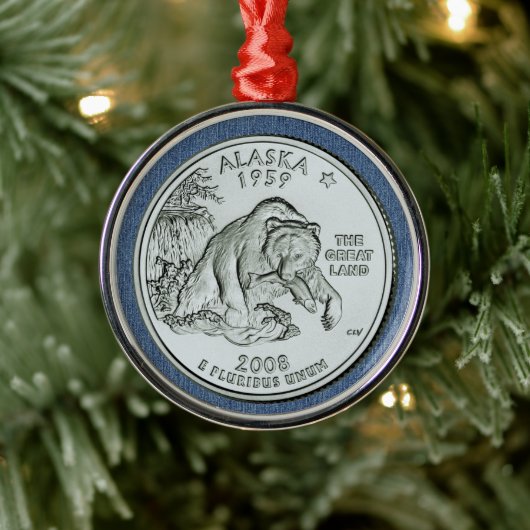Tinted Alaska Staat Quarter Design Ornament Aus Metall (Baum)
