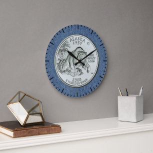 Tinted Alaska State Quarter Design  Große Wanduhr