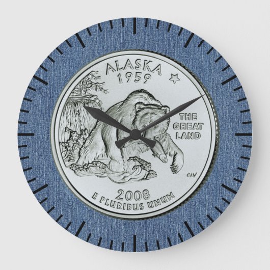 Tinted Alaska State Quarter Design  Große Wanduhr (Vorderseite)