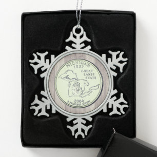 Tinted Michigan Staat Quarter Schneeflocken Zinn-Ornament