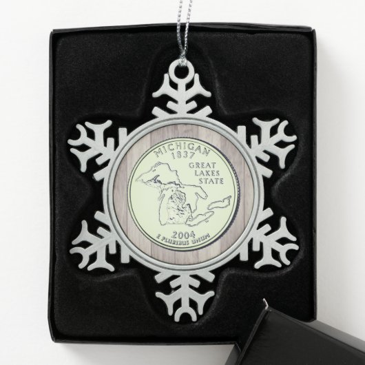 Tinted Michigan Staat Quarter Schneeflocken Zinn-Ornament (Box)