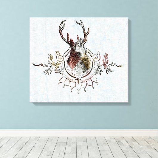 Tinted Stag Head Canvas Print Leinwanddruck (Insitu (Holzboden))