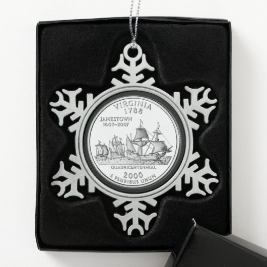 Tinted Virginia Staat Quarter Schneeflocken Zinn-Ornament (Box)