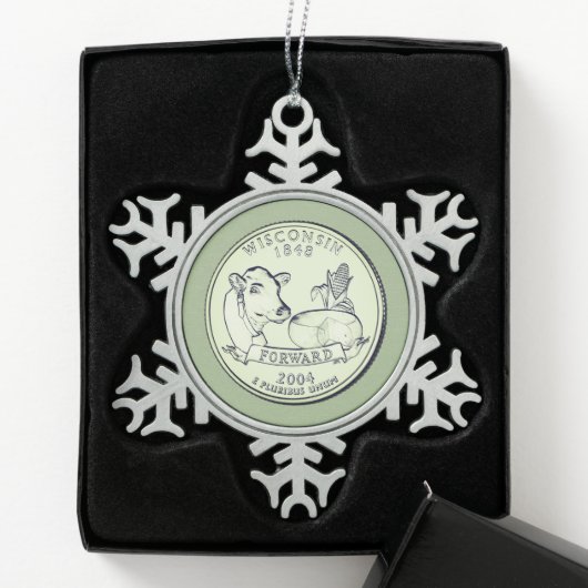 Tinted Wisconsin Staat Quarter Schneeflocken Zinn-Ornament (Box)