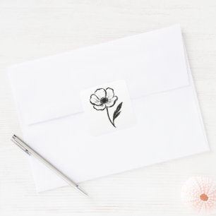 Tinten-Anemone Minimalistische Blumen-Pinselstrich Quadratischer Aufkleber
