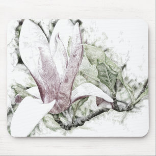 Tinten-Zeichnen einer Magnolie - Mausunterlage Mousepad