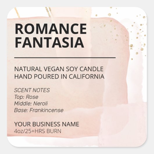 Tintenblock-Design rosa Sojabasis-Kerzenmarken Quadratischer Aufkleber (Vorderseite)