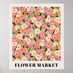 Tintenblumen-Blumenmarkt-Muster - Sonnige Wiese Poster