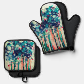 Tintenblumen Ofenhandschuh & Topflappen-Set (Vorderseite/Rückseite)
