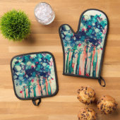 Tintenblumen Ofenhandschuh & Topflappen-Set (Oben Unten)