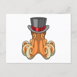 Tintenfisch als Gentleman mit Zylinder Postkarte