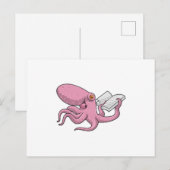 Tintenfisch als Nerd mit Buch Postkarte (Vorne/Hinten)