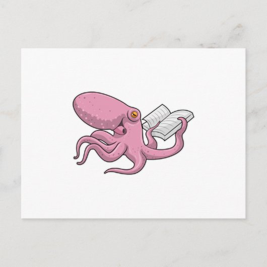 Tintenfisch als Nerd mit Buch Postkarte (Vorderseite)