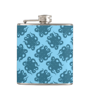 Tintenfisch auf blauem Muster Flachmann