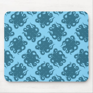 Tintenfisch auf blauem Muster Mousepad