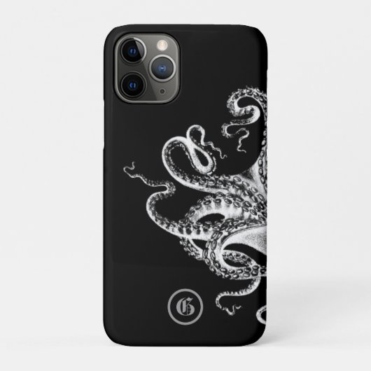 Tintenfisch auf Schwarz mit Monogramm Case-Mate iPhone Hülle (Rückseite)