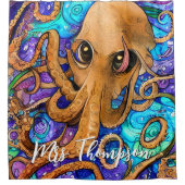 Tintenfisch auf See mit Personalisiertem Namen Duschvorhang (Vorderseite)