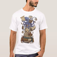 Tintenfisch-Bibliothekar über Büchern