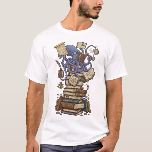 Tintenfisch-Bibliothekar über Büchern T-Shirt (Vorderseite)