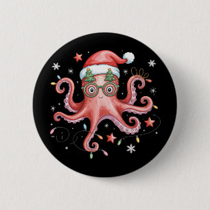Tintenfisch Brille Weihnachtsmann Hut Weihnachtsli Button
