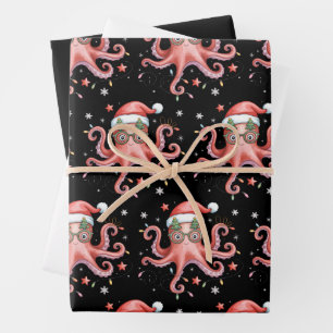 Tintenfisch Brille Weihnachtsmann Hut Weihnachtsli Geschenkpapier Set