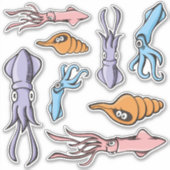 Tintenfisch Cartoon Sticker Set (Vorderseite)