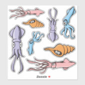 Tintenfisch Cartoon Sticker Set (Blatt)