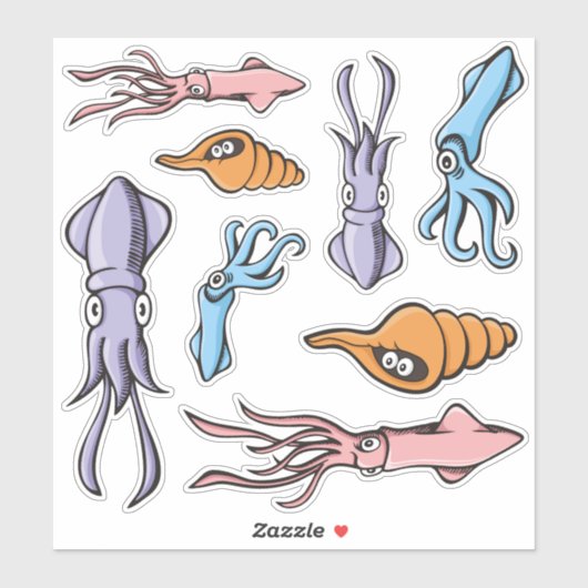 Tintenfisch Cartoon Sticker Set (Blatt)