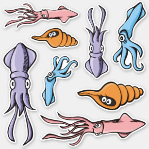 Tintenfisch Cartoons Aufkleber Set