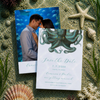 Tintenfisch Grün Aquarium Hochzeit Terminankündigu Save The Date