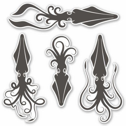 Tintenfisch Icons Contour Sticker Set (Vorderseite)