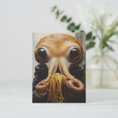 Tintenfisch isst Spaghetti Postkarte (Stehend Vorderseite)