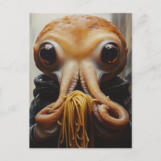 Tintenfisch isst Spaghetti Postkarte (Vorderseite)