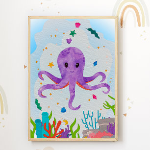 Tintenfisch-Kinderstube Druck Tier Kinderzimmer Po Poster