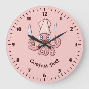 Tintenfisch Koch Cartoon Große Wanduhr