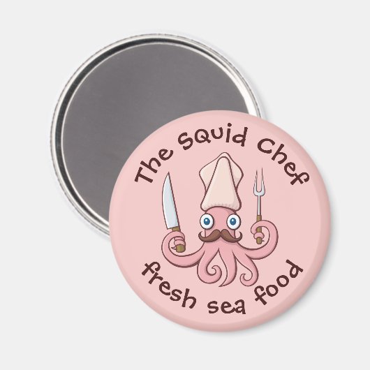 Tintenfisch Koch Cartoon Magnet (Vorderseite/Rückseite)
