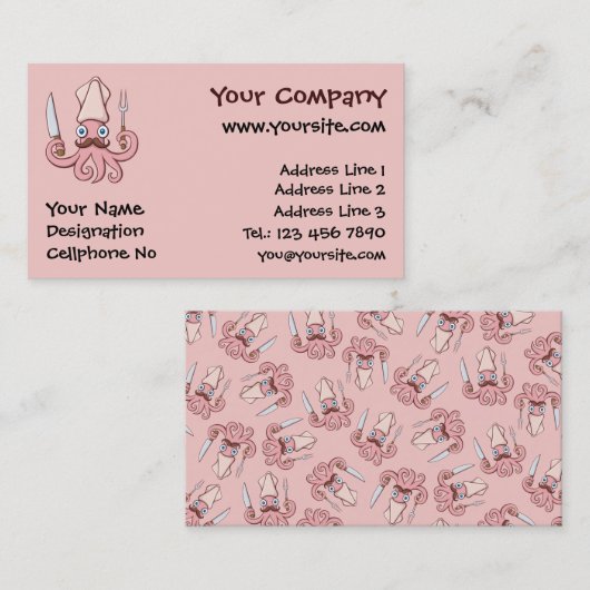 Tintenfisch Koch Cartoon Visitenkarte (Vorne/Hinten)