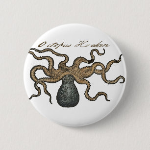 Tintenfisch Kraken Antik Küsten Meeresfauna Button