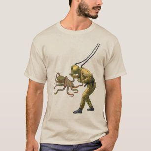 Tintenfisch mit einem Vintage-Taucher, der einen T T-Shirt