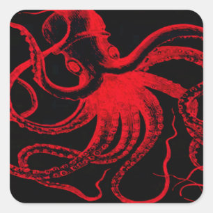 Tintenfisch Nautical Steampunk Vintage Kraken Mons Quadratischer Aufkleber