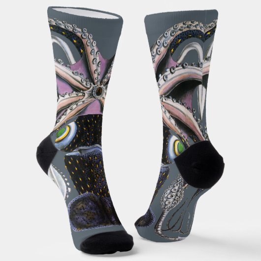 Tintenfisch oder Riesenkalf, Vintage Meeresleben T Socken (Gewinkelt)