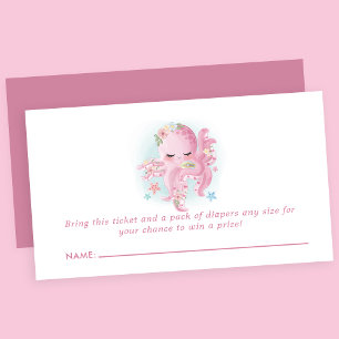 Tintenfisch Rosa Aquarell-Baby-Party-Windel-Raffle Begleitkarte