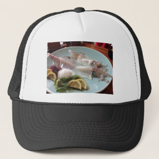 Tintenfisch Sashimi Japanisches Essen zum Mittages Truckerkappe