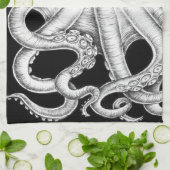 Tintenfisch Schwarz-Weiß Geschirrtuch (Gefaltet)