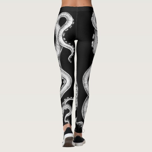 Tintenfisch Schwarz-Weiß Leggings (Rückseite)