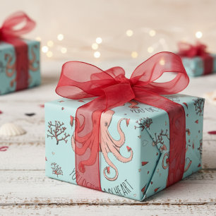 Tintenfisch Sie Tintenfische Mein Herz Minz-Rosa V Geschenkpapier