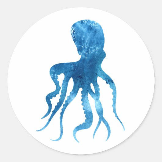 Tintenfisch-Silhouette in Aquarell Runder Aufkleber (Vorderseite)