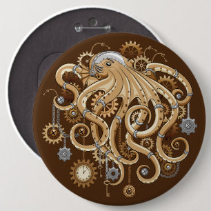Tintenfisch Steampunk Retro Mechanische Fantasie Button