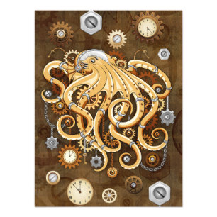 Tintenfisch Steampunk Retro Mechanische Fantasie Fotodruck
