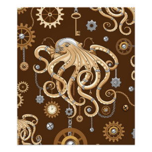 Tintenfisch Steampunk Retro Mechanische Fantasie Fotodruck